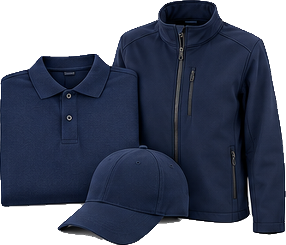 Corporate polo shirt, softshell jacket and cap