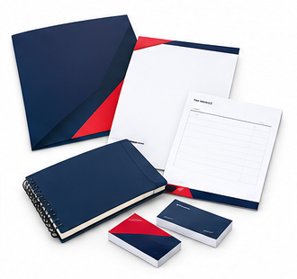 Printed stationery: folder, letterhead, notebook and business cards
